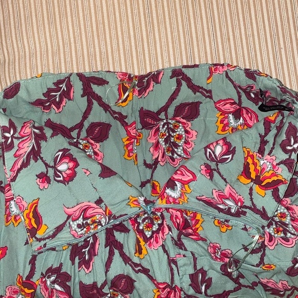 zara draped high waisted sage green floral mini skirt ruffle side zip Large L - Picture 10 of 12